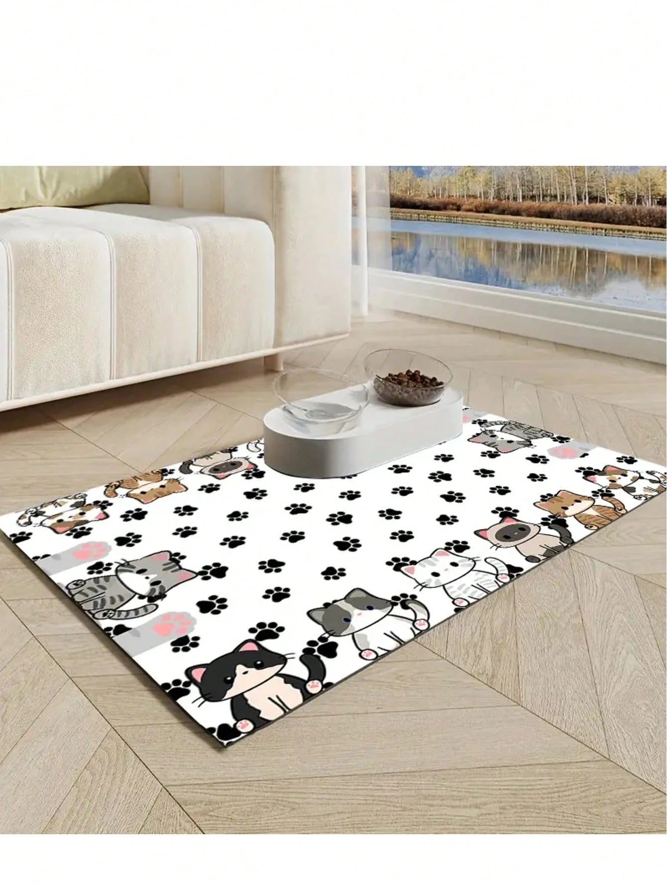 Cute Cat Pet Feeding Mat | Absorbent & Quick-Drying Bowl Mat