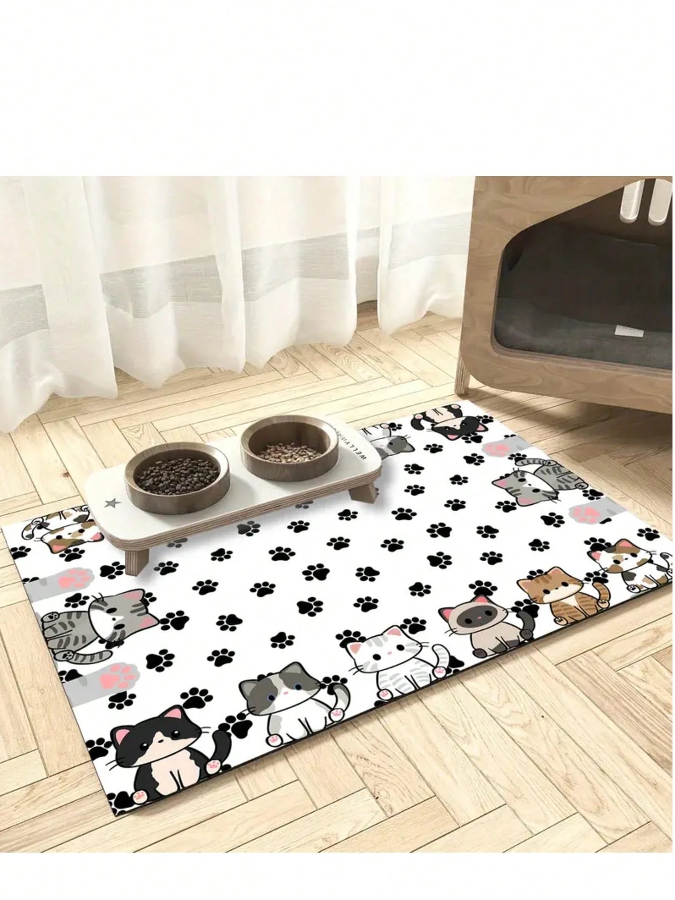 Cute Cat Pet Feeding Mat | Absorbent & Quick-Drying Bowl Mat