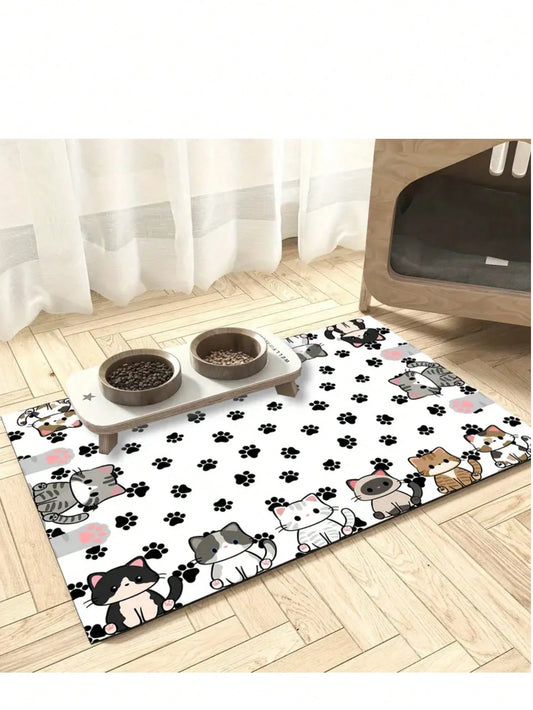 Cute Cat Pet Feeding Mat | Absorbent & Quick-Drying Bowl Mat