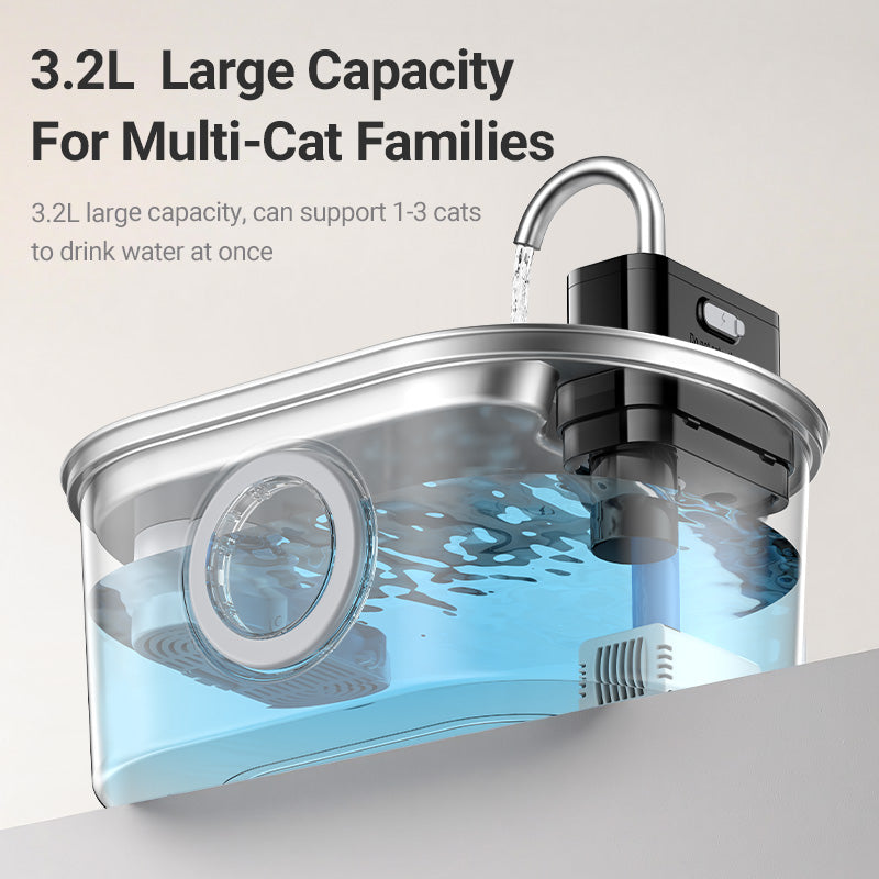 ROJECO Stainless Steel Cat Water Fountain 4000mAh Sensor Dispenser