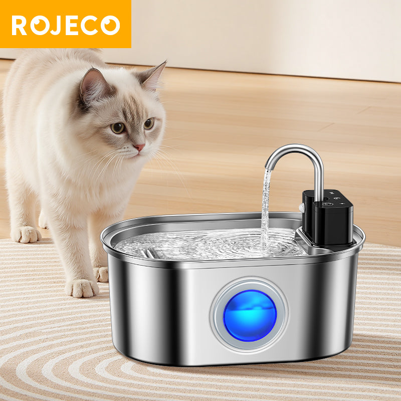 ROJECO Stainless Steel Cat Water Fountain 4000mAh Sensor Dispenser
