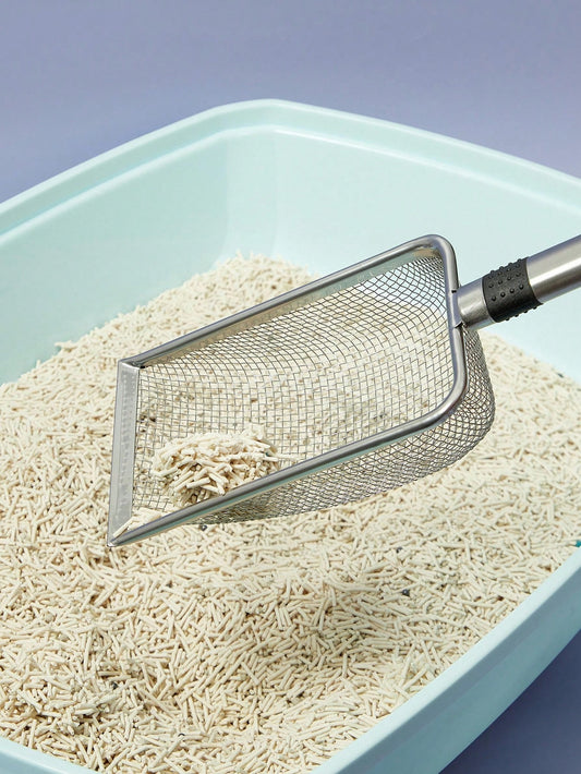 Stainless Steel Cat Litter Scoop – Long Handle Deep Mesh Shovel with Non‑Stick Coating