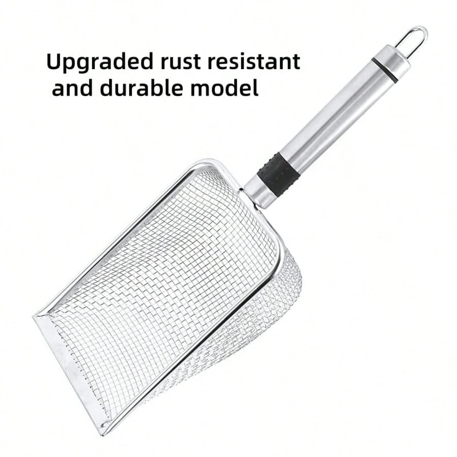 Stainless Steel Cat Litter Scoop – Long Handle Deep Mesh Shovel with Non‑Stick Coating