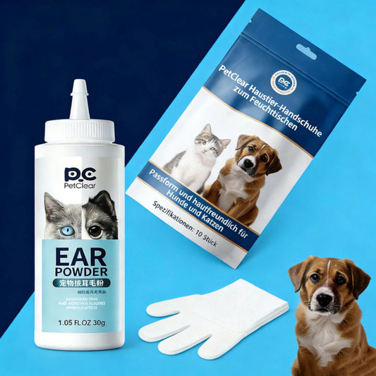 Pet Wet Wipe Gloves & Ear Hair removal powder – 10pcs Cleaning Gloves for Dogs & Cats