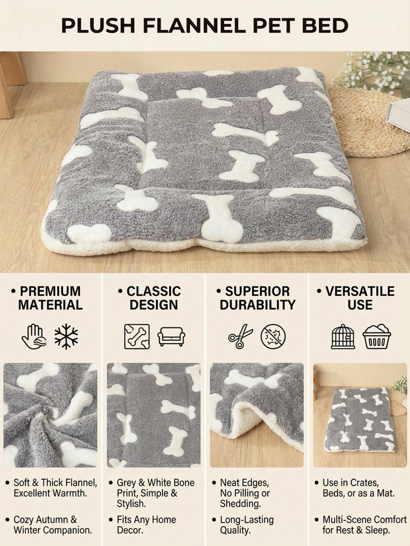 Washable Polyester Pet Bed Mat – Breathable Cat & Small Dog Cushion