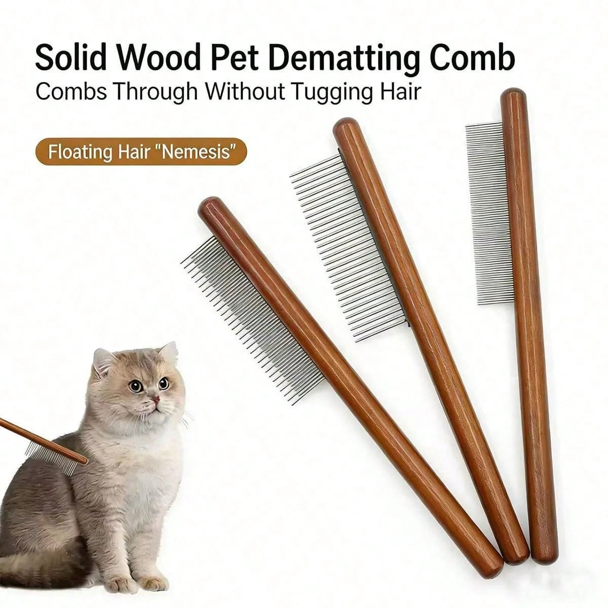 Wooden Pet Grooming Comb | Stainless Steel Dematting Comb