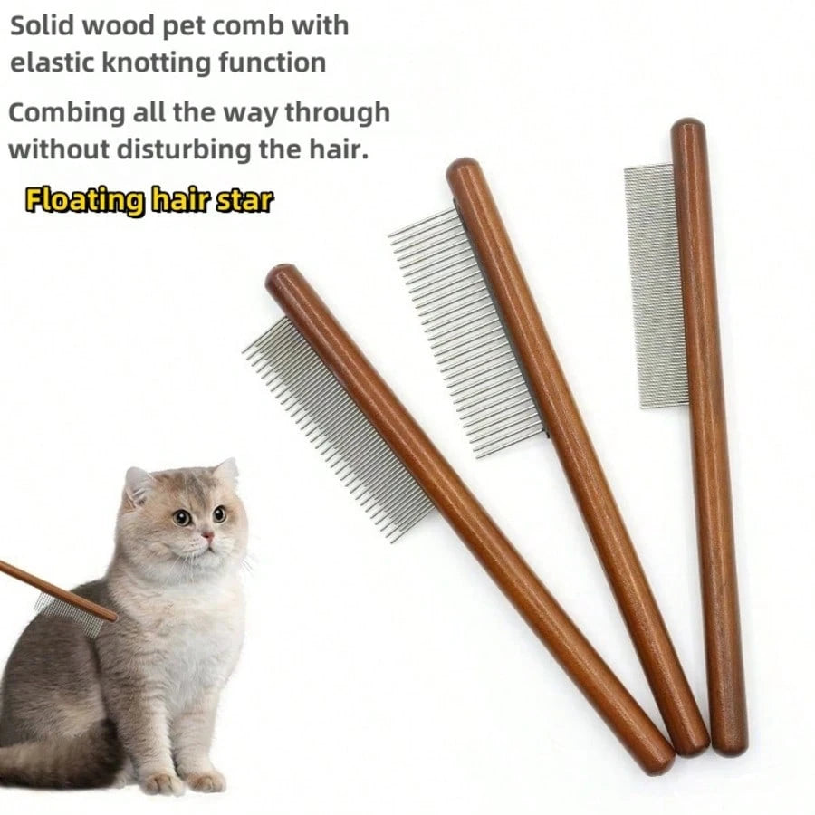 Wooden Pet Grooming Comb | Stainless Steel Dematting Comb