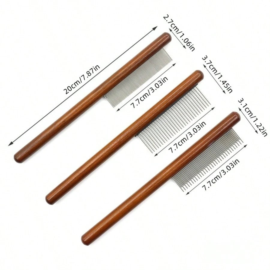 Wooden Pet Grooming Comb | Stainless Steel Dematting Comb