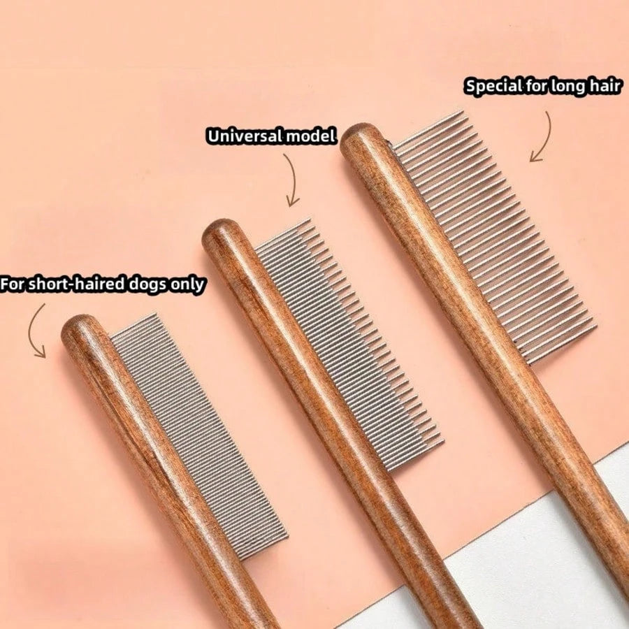 Wooden Pet Grooming Comb | Stainless Steel Dematting Comb