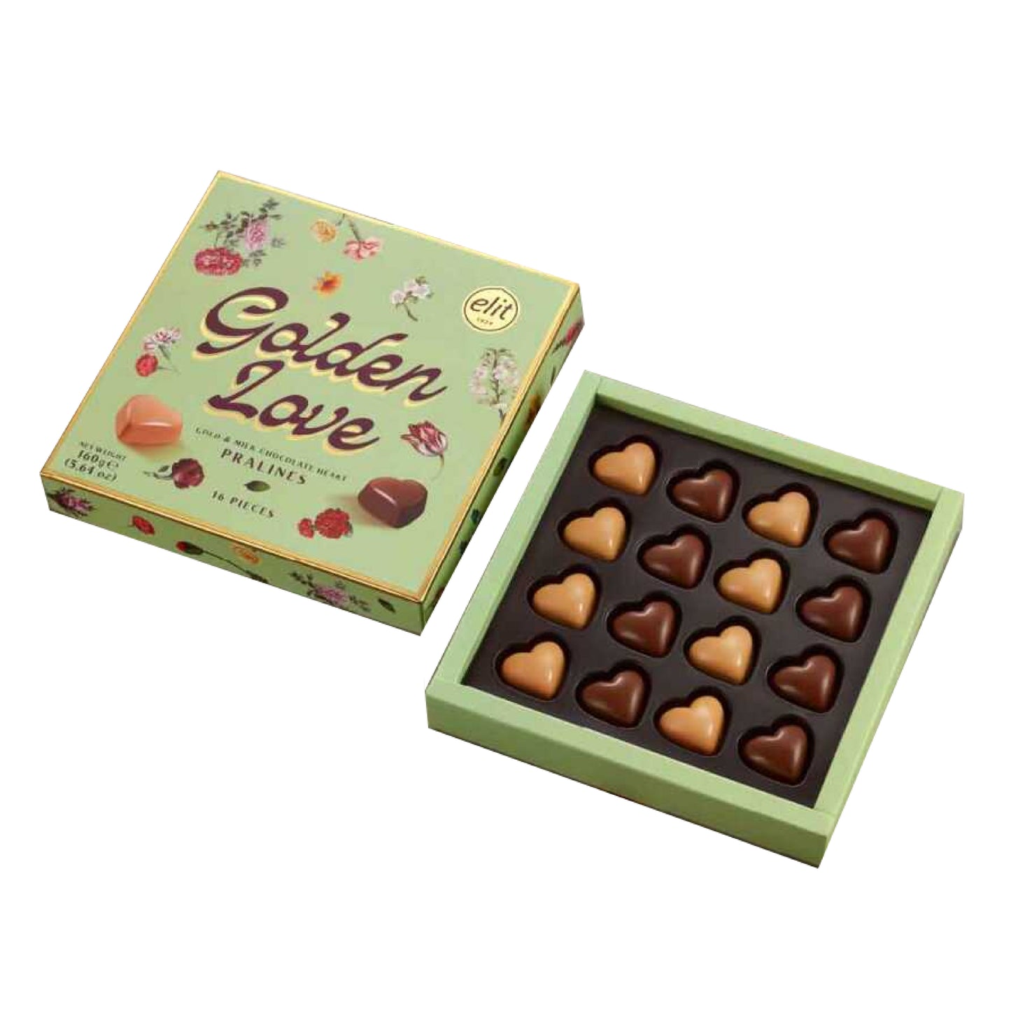 ELIT Golden Love Gold and Milk Chocolate Heart Pralines