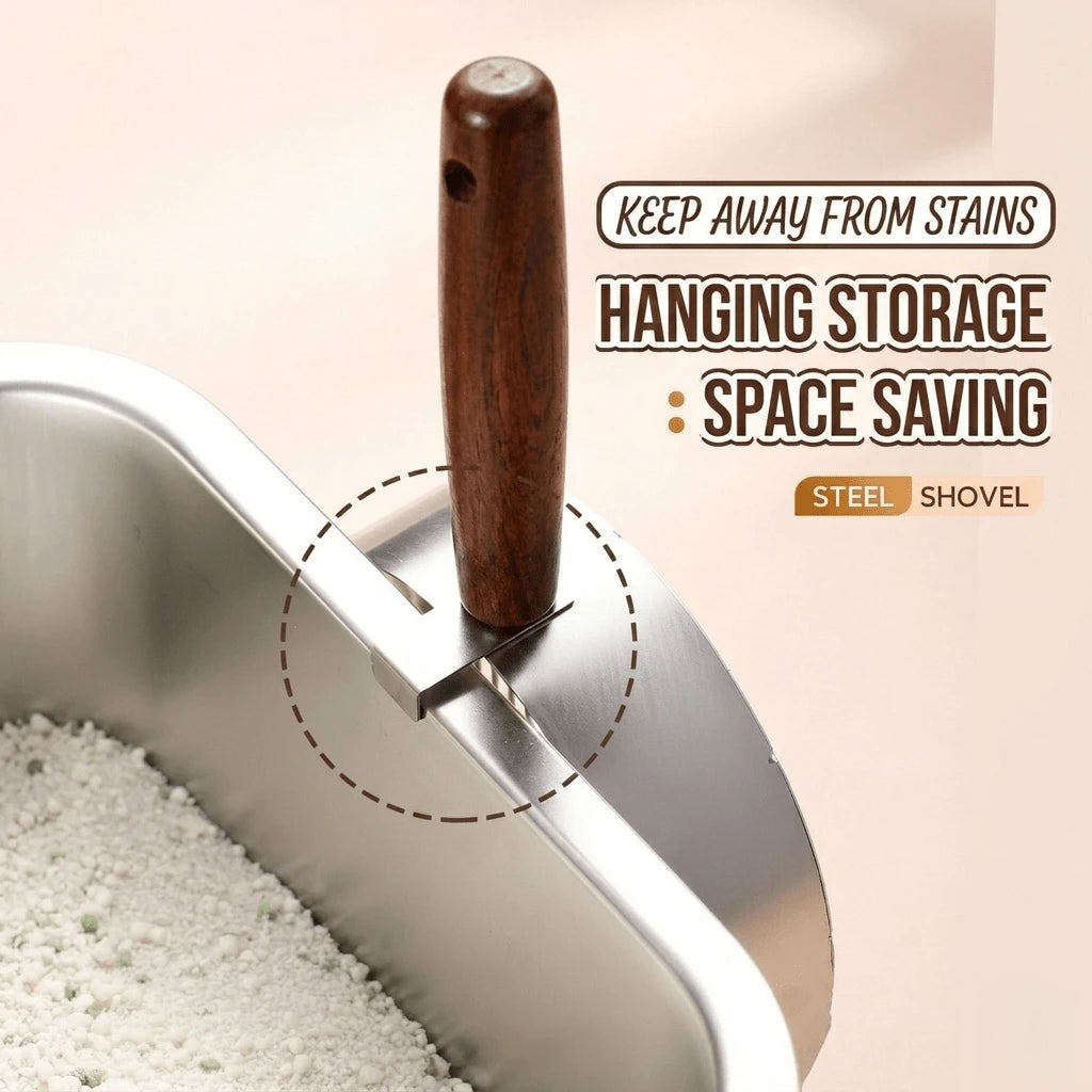 Stainless Steel Cat Litter Scoop with Wooden Handle – Deep Bucket Sieve, Anti‑Stick & Anti‑Rust Pet Cleaning Tool