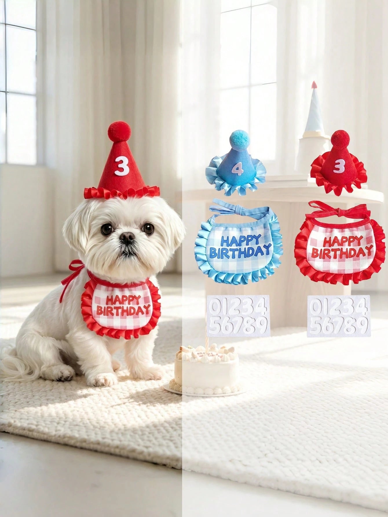 Pet Birthday Hat and Bib Set | Cute Cat & Dog Birthday Party Outfit
