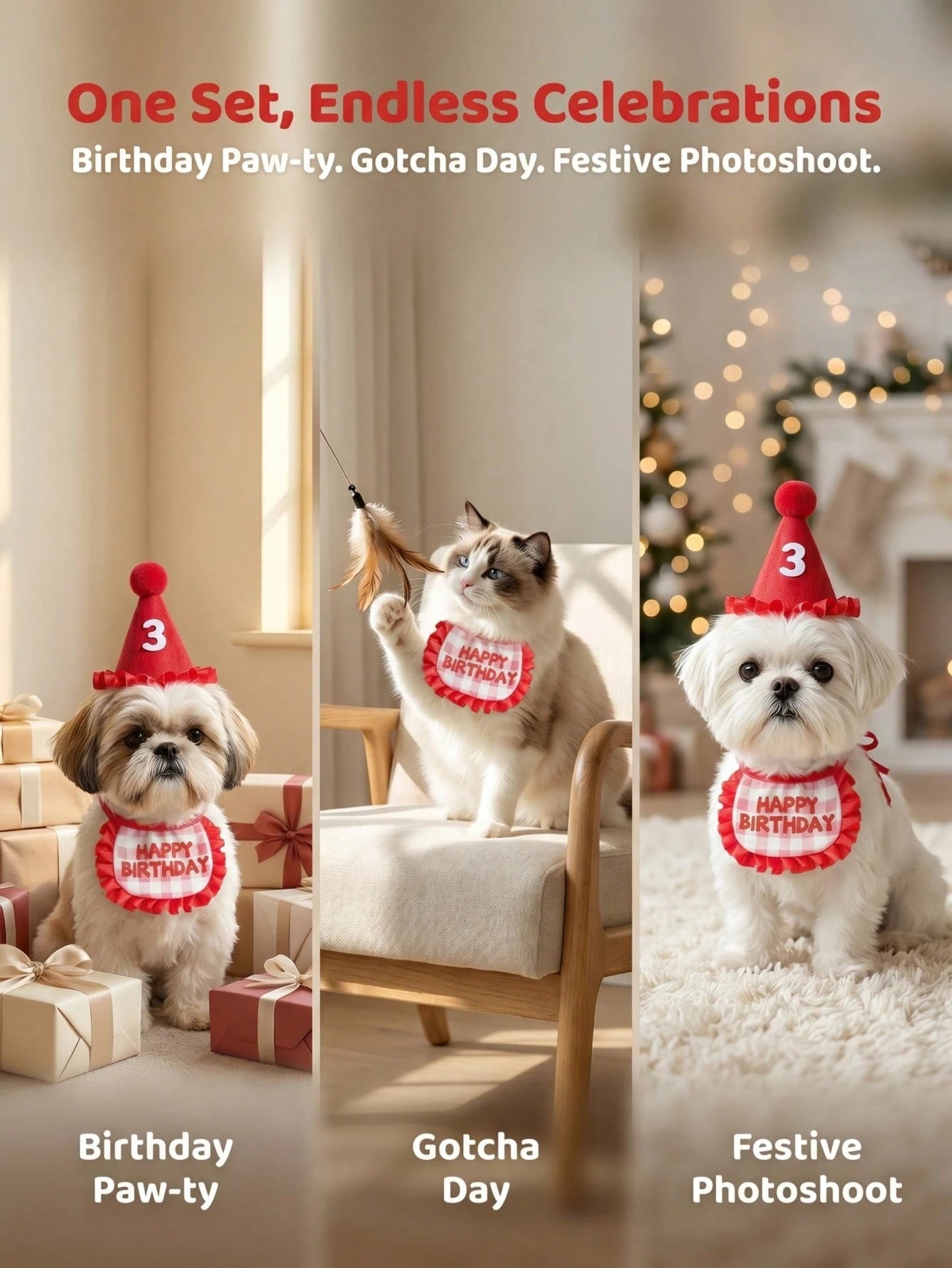 Pet Birthday Hat and Bib Set | Cute Cat & Dog Birthday Party Outfit