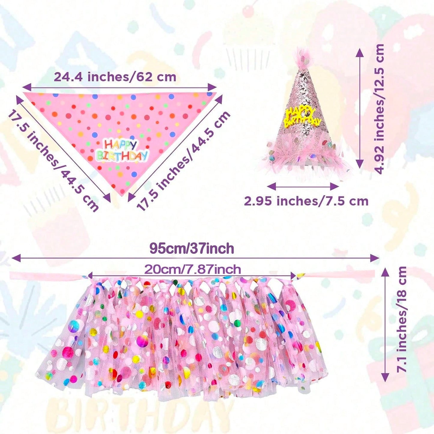 Dog Birthday Dress Set – Tutu Outfit with Hat & Bandana