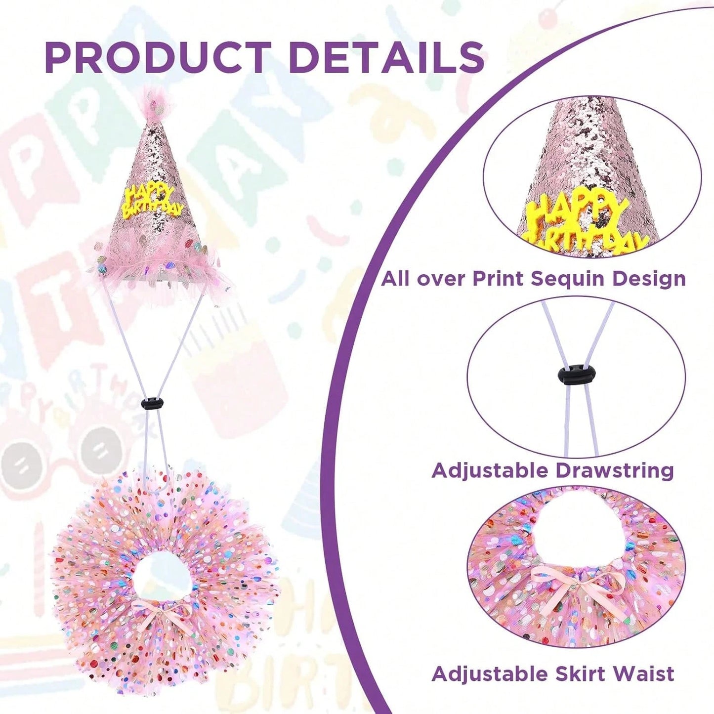 Dog Birthday Dress Set – Tutu Outfit with Hat & Bandana