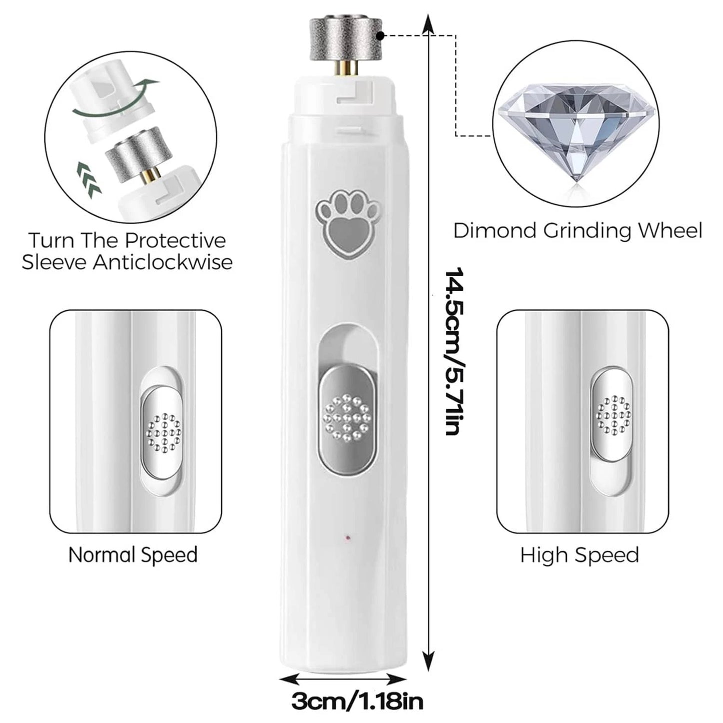 USB Rechargeable Pet Nail Grinder for Dogs & Cats | Quiet Electric Nail Trimmer