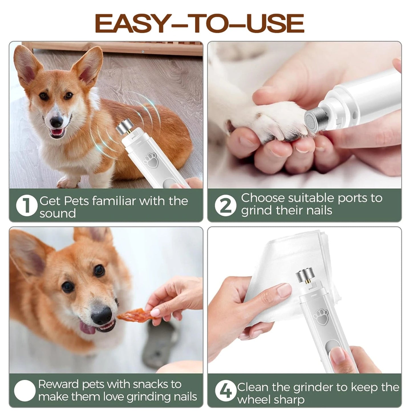 USB Rechargeable Pet Nail Grinder for Dogs & Cats | Quiet Electric Nail Trimmer