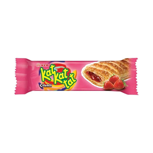 ULKER Kat Kat Tat Puff pastry filled with Strawberry sauce (28g) - 24 Pieces per box
