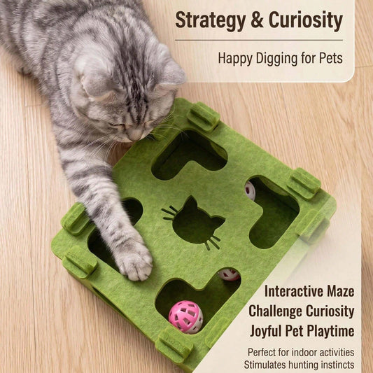 Interactive Felt Cat Puzzle Box with Bell Ball | Indoor Maze Toy for Cats & Kittens