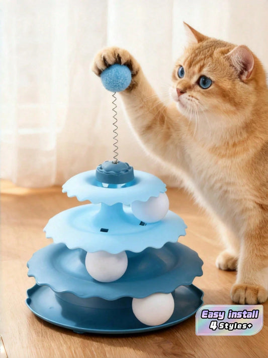 3-Level Interactive Cat Track Toy | Puzzle Ball Tower for Indoor Cats
