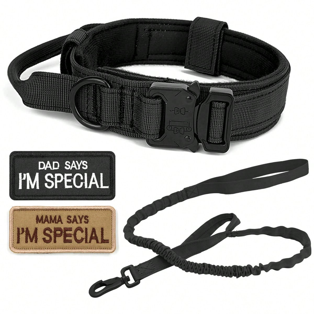 Tactical Dog Collar and Leash Set with Handle – Adjustable Training Collar for Medium & Large Dogs