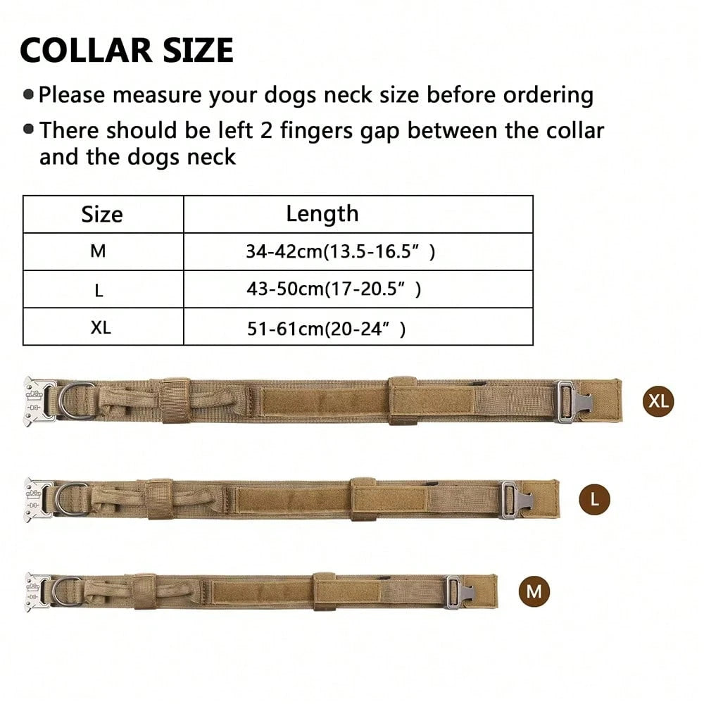 Tactical Dog Collar and Leash Set with Handle – Adjustable Training Collar for Medium & Large Dogs