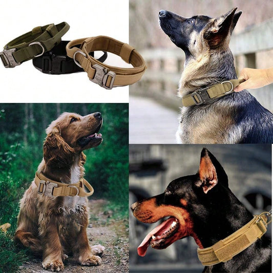 Tactical Dog Collar and Leash Set with Handle – Adjustable Training Collar for Medium & Large Dogs