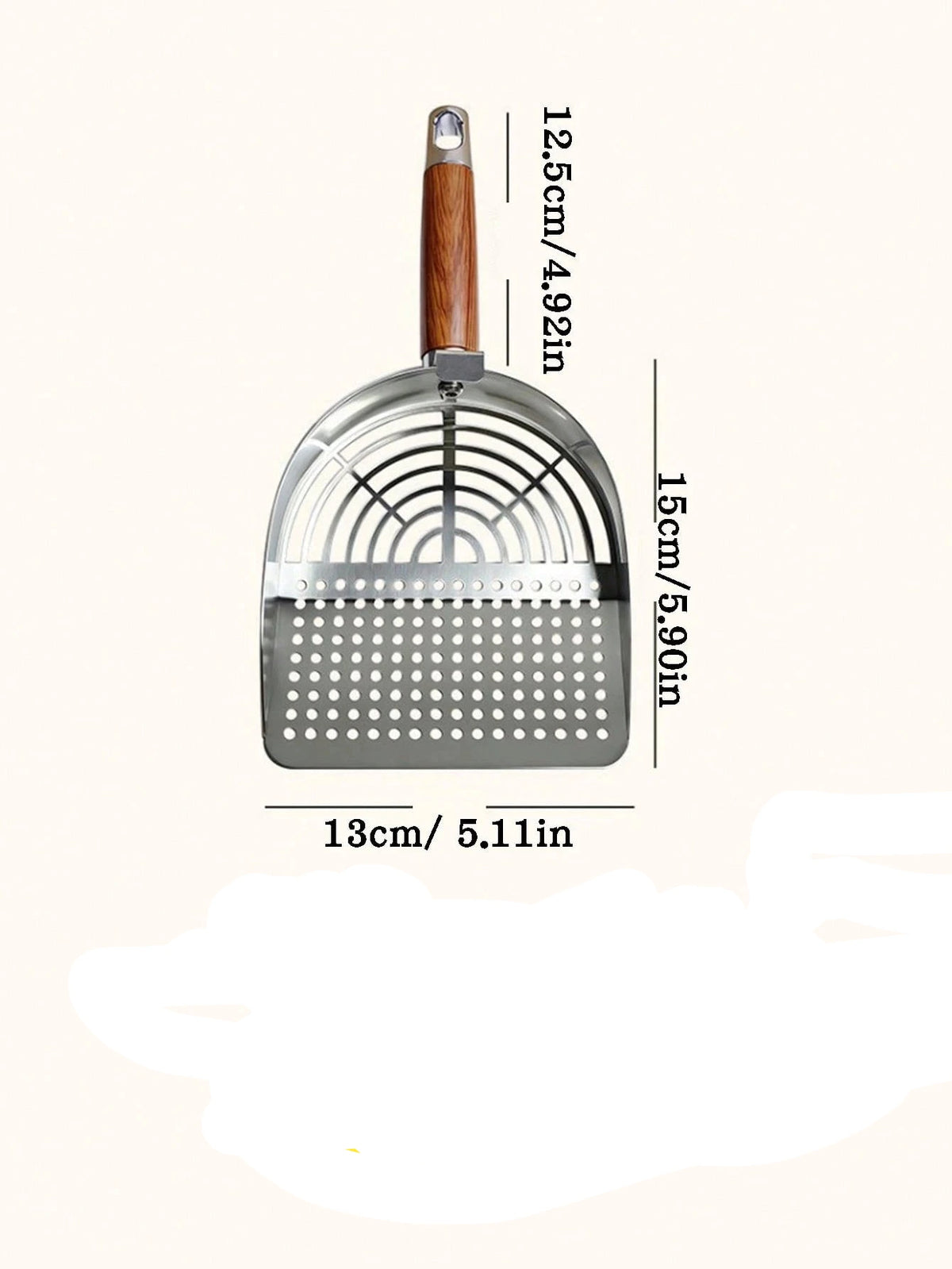 Stainless Steel Cat Litter Scoop with Wooden Handle – Deep Bucket Sieve, Anti‑Stick & Anti‑Rust Pet Cleaning Tool