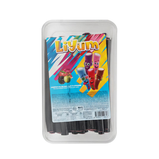 LIYUM Jellies: Black Licorice sticks with red filling in mixed fruits flavor (1500g)