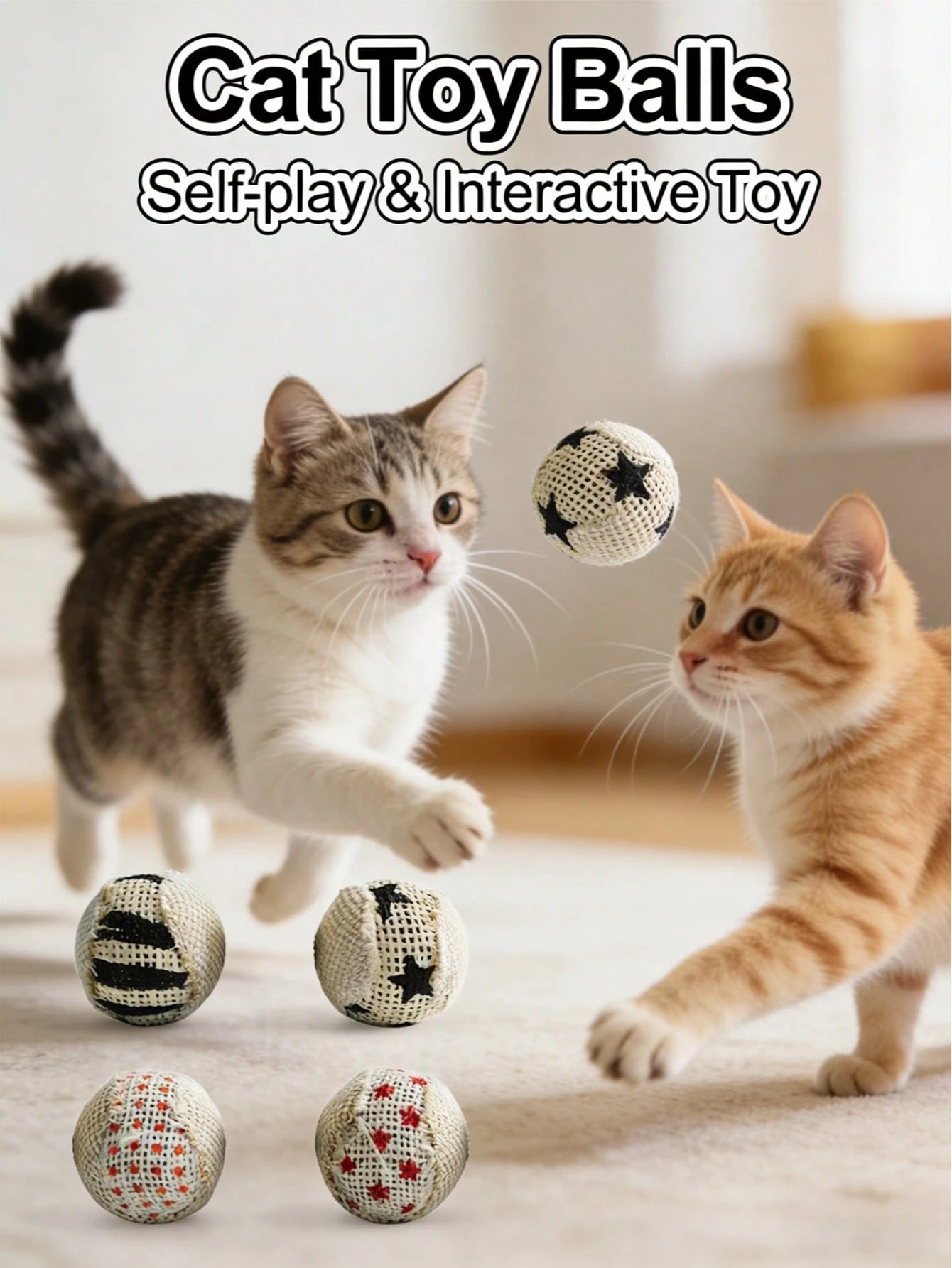 4-Piece Sisal Cat Toy Balls | Interactive Chasing Toys for Cats