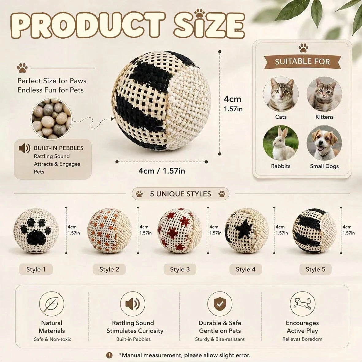 4-Piece Sisal Cat Toy Balls | Interactive Chasing Toys for Cats