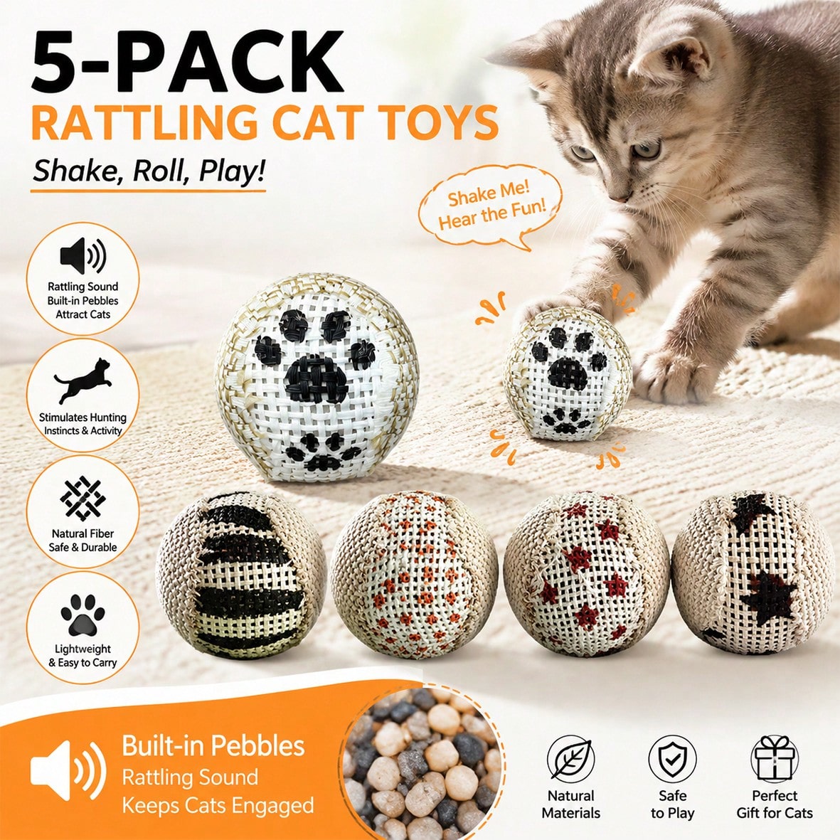 4-Piece Sisal Cat Toy Balls | Interactive Chasing Toys for Cats