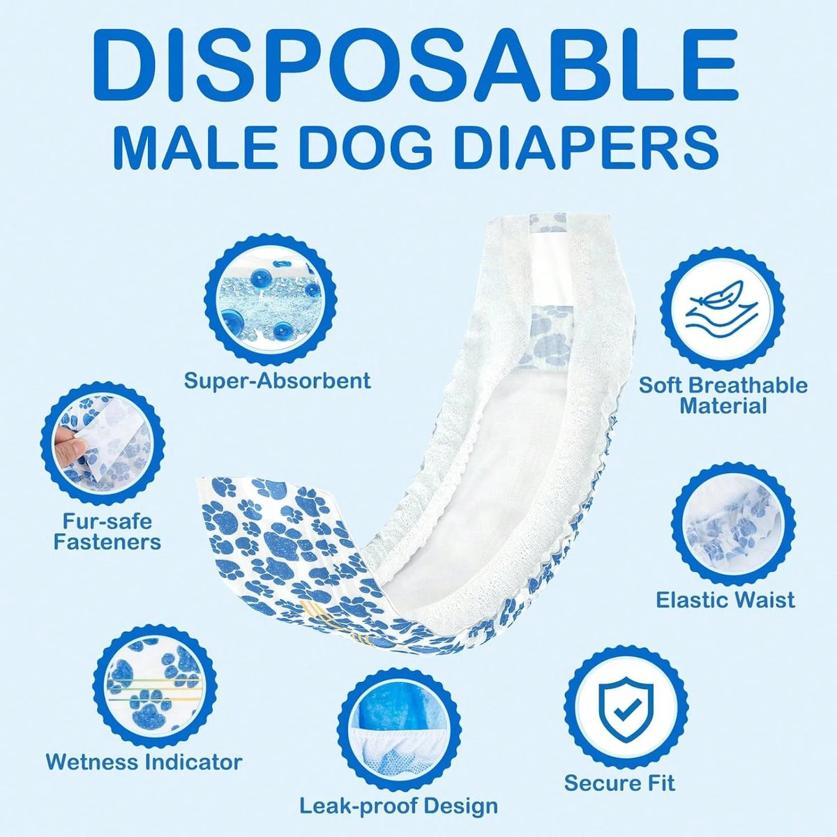 Disposable Male Dog Diapers 10-Pack | Leak-Proof Protection for Senior & Active Dogs