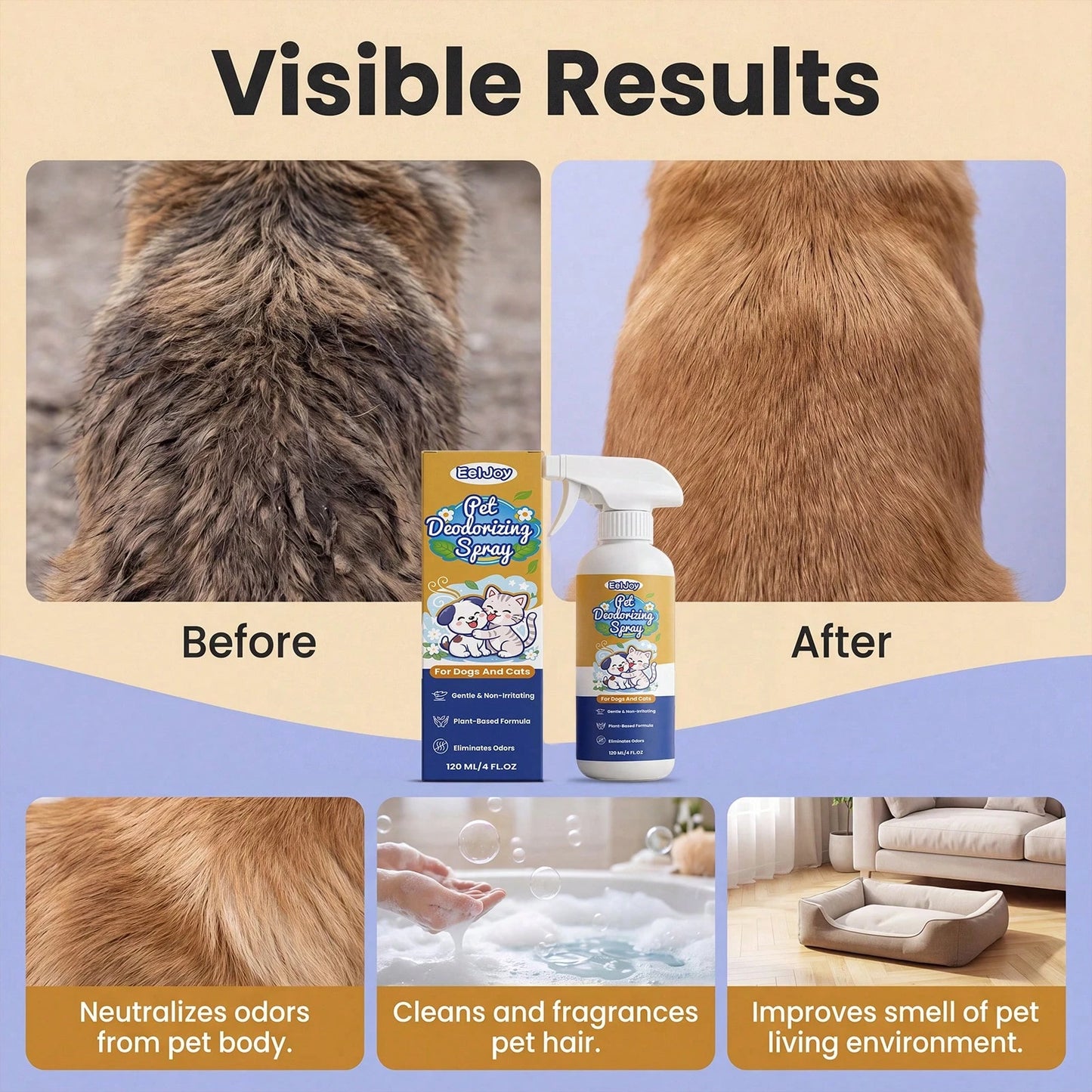 120ml Pet Deodorizing Spray – Cat & Dog Urine Odor & Stain Remover
