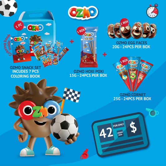 OZMO World Cup Bundle offer: Snack Set + Hoxi Poxi + Egg Faces + Cornet