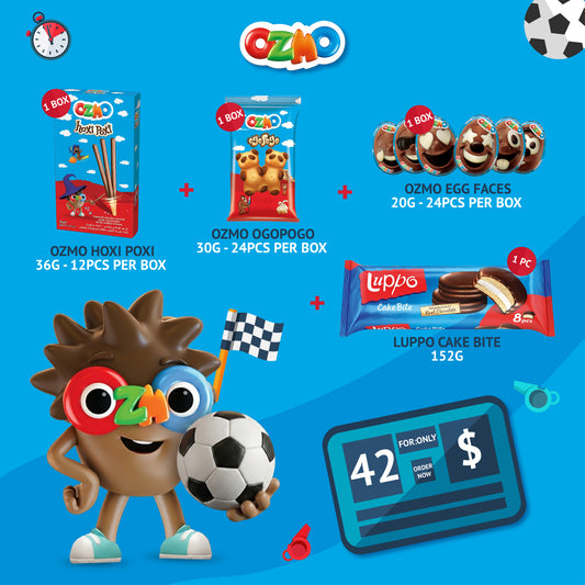 OZMO World Cup Bundle offer: Hoxi Poxi + Ogopogo + Egg Faces + Luppo Cake Bite