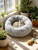 Plush Round Pet Bed – Soft Cozy Cat & Dog Bed with Non-Slip Base