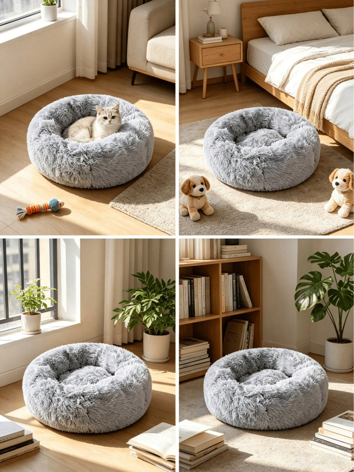 Plush Round Pet Bed – Soft Cozy Cat & Dog Bed with Non-Slip Base