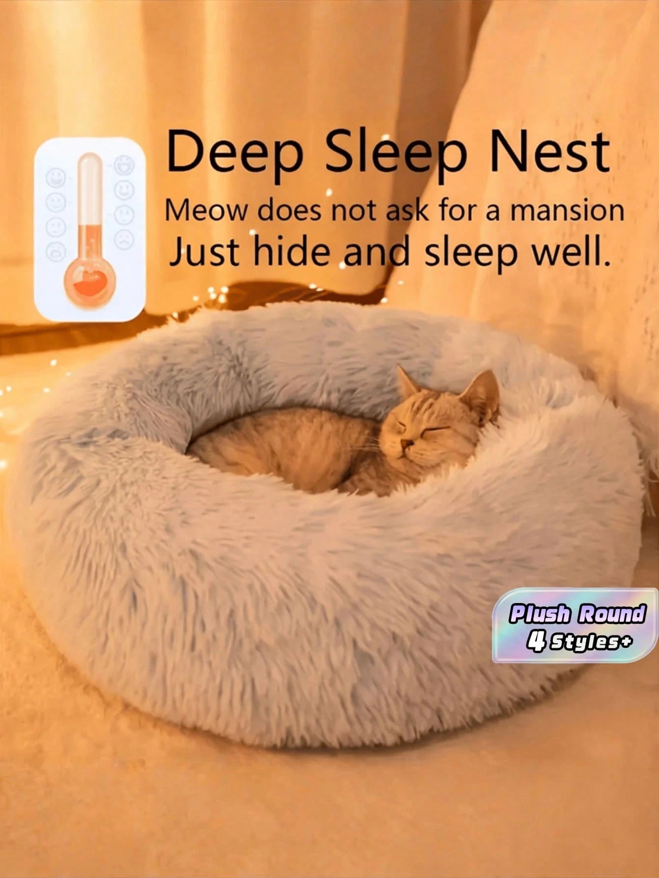 Plush Round Pet Bed – Soft Cozy Cat & Dog Bed with Non-Slip Base