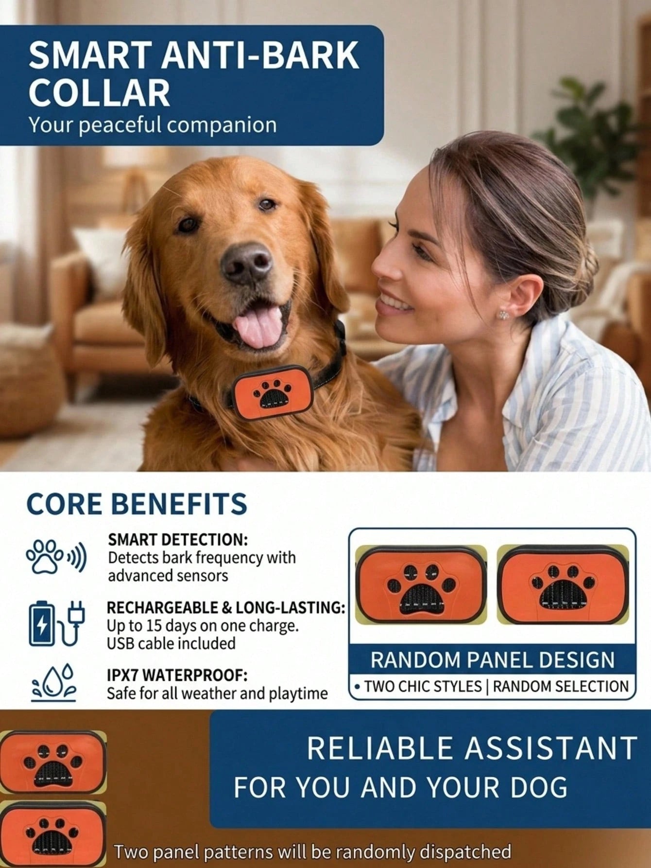 Rechargeable No-Shock Anti-Bark Collar | Smart Dog Training Collar with Beep & Vibration
