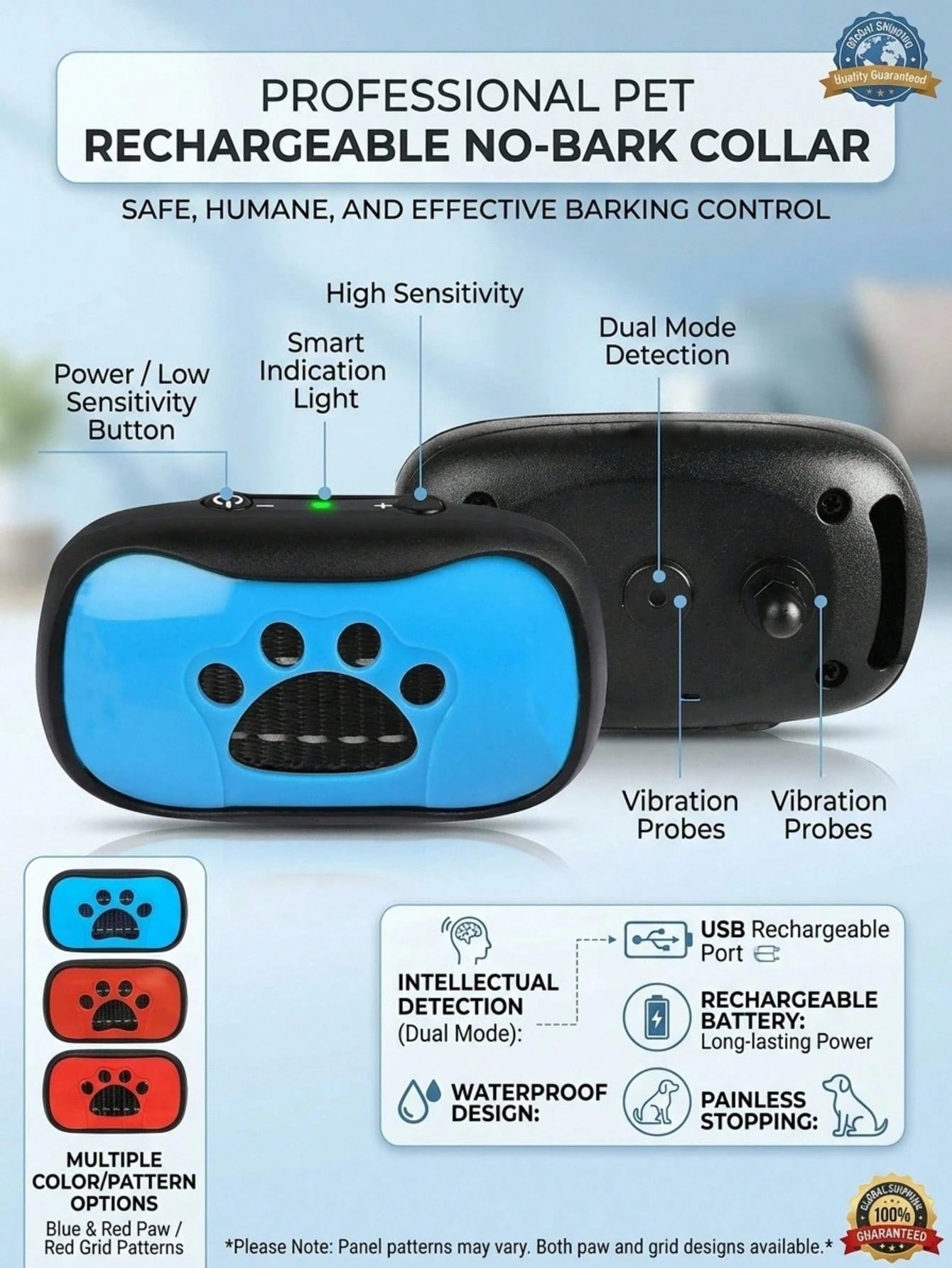 Rechargeable No-Shock Anti-Bark Collar | Smart Dog Training Collar with Beep & Vibration