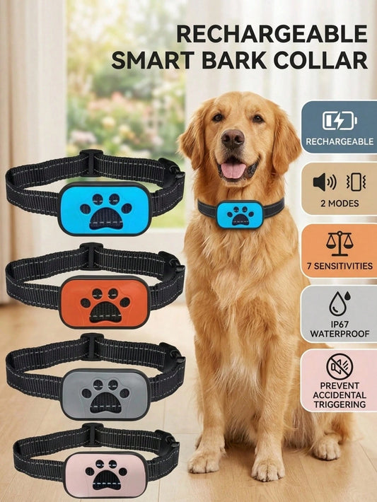 Rechargeable No-Shock Anti-Bark Collar | Smart Dog Training Collar with Beep & Vibration