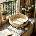 Woven Rattan Cat Bed with Scratching Board & Play Ball – Handmade Pet Nest