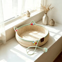 Woven Rattan Cat Bed with Scratching Board & Play Ball – Handmade Pet Nest