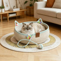 Woven Rattan Cat Bed with Scratching Board & Play Ball – Handmade Pet Nest