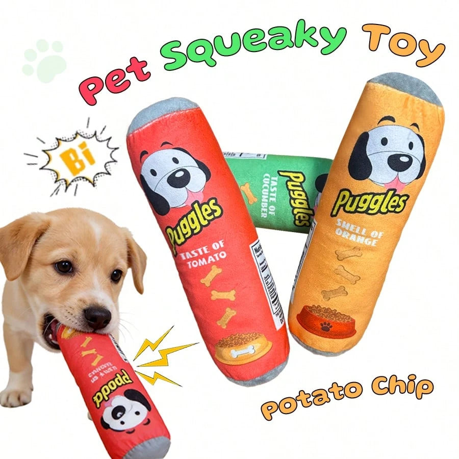 Potato Chip Plush Dog Toy with Squeaker | Interactive Chew Toy for Puppies & Small Dogs (set of 2 pieces))