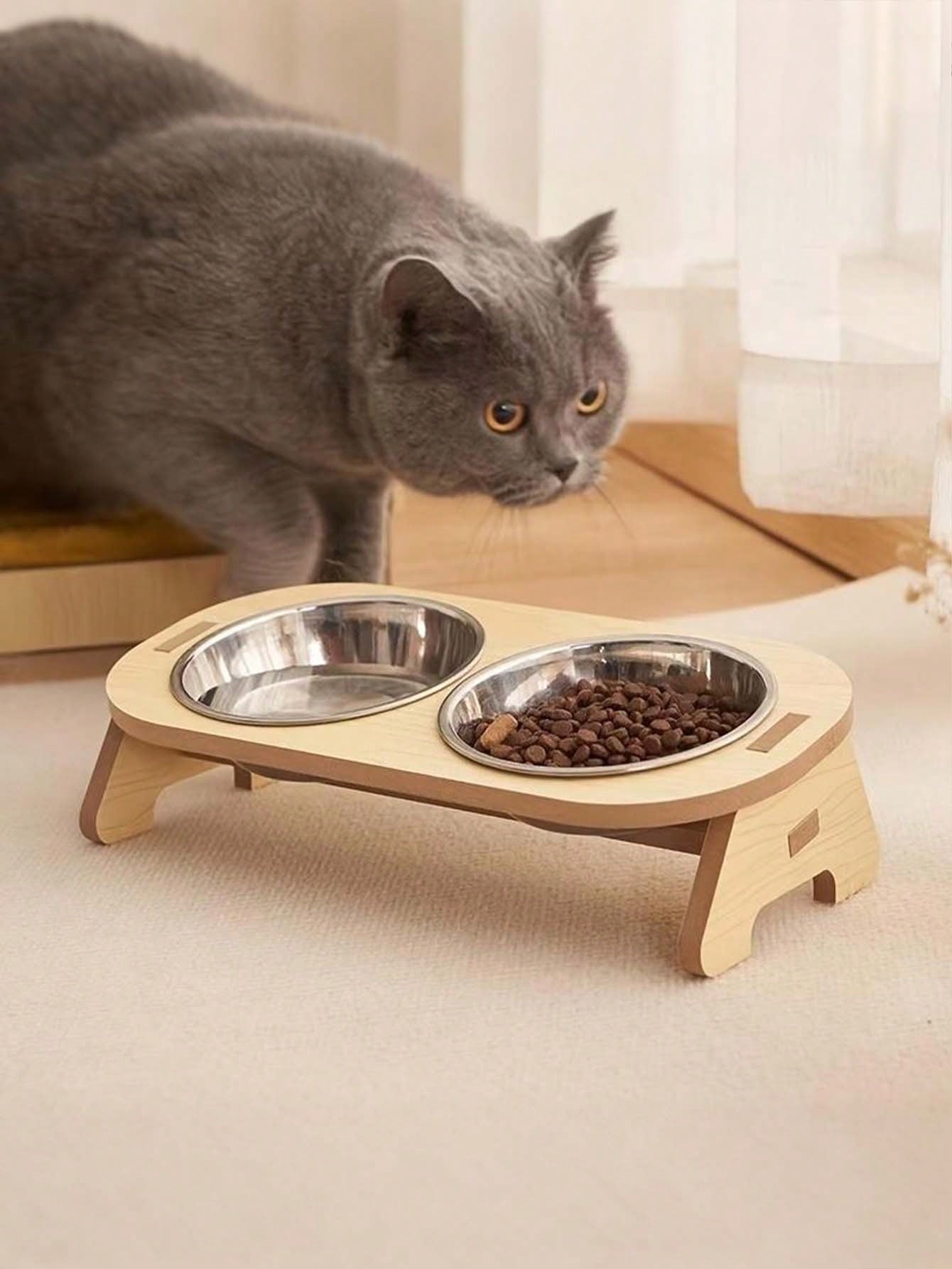 Tilted Stainless Steel Pet Bowl with Stand | Anti-Spill Cat & Dog Feeder