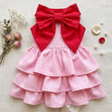 Pink Polka Dot Dog Dress with Red Bow – Small Dog Party Dress
