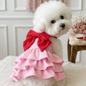 Pink Polka Dot Dog Dress with Red Bow – Small Dog Party Dress