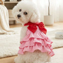 Pink Polka Dot Dog Dress with Red Bow – Small Dog Party Dress